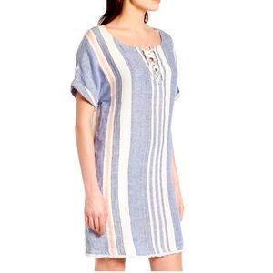 Caslon Striped Lace Up Shift  oversized Dress, lace up 3/4 front, short dolman